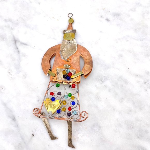 Santa Claus Ornament Mixed Metal Beaded Soldered Christmas Double Sided - Picture 5 of 7